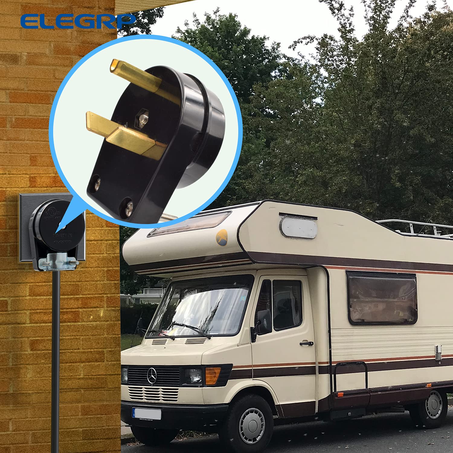 ELEGRP 30 Amp RV Receptacle, Flush Mount NEMA TT-30R Outlet & Heavy Duty NEMA TT-30P Plug, 125V, 2 Pole 3 Wire, UL Listed