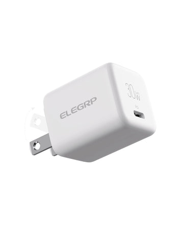 ELEGRP 30W USB C GaN Charger Cube, PD Power Delivery Fast Type C Charging Block, Wall Charger with Foldable Plug for iPhone , iPad, Pixel, AirPods, Galaxy and More