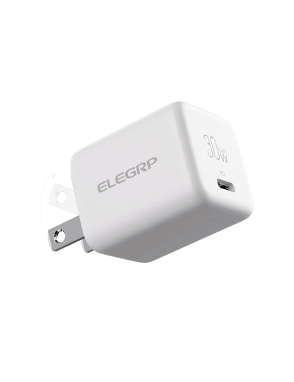 🔥50% OFF🔥 ELEGRP 30W USB C GaN Charger Cube, PD Power Delivery Fast Type C Charging Block, Wall Charger with Foldable Plug for iPhone , iPad, Pixel, AirPods, Galaxy and More