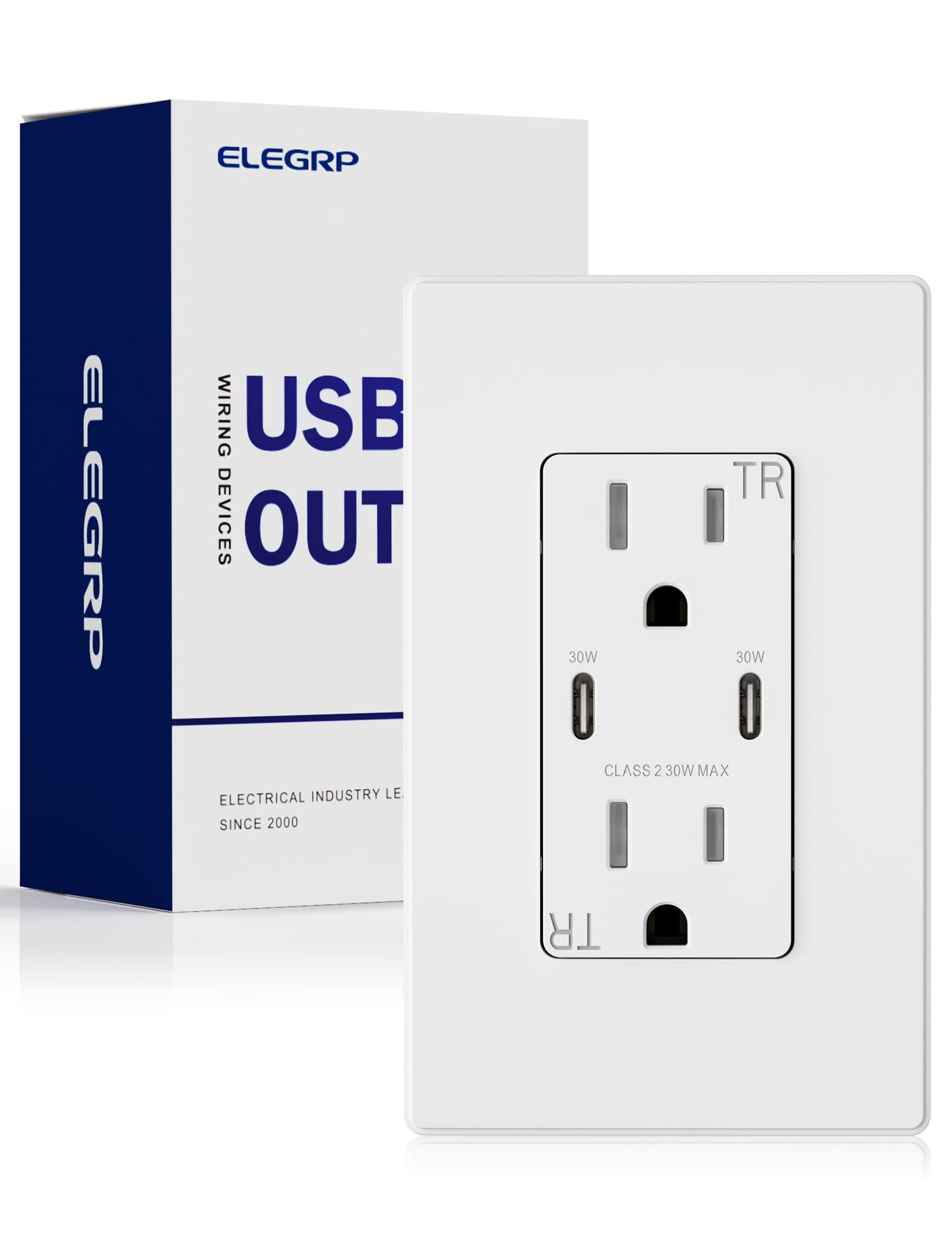 ELEGRP 30W USB Wall Outlet Receptacle, Single USB C Port Supports 30W Fast Charge