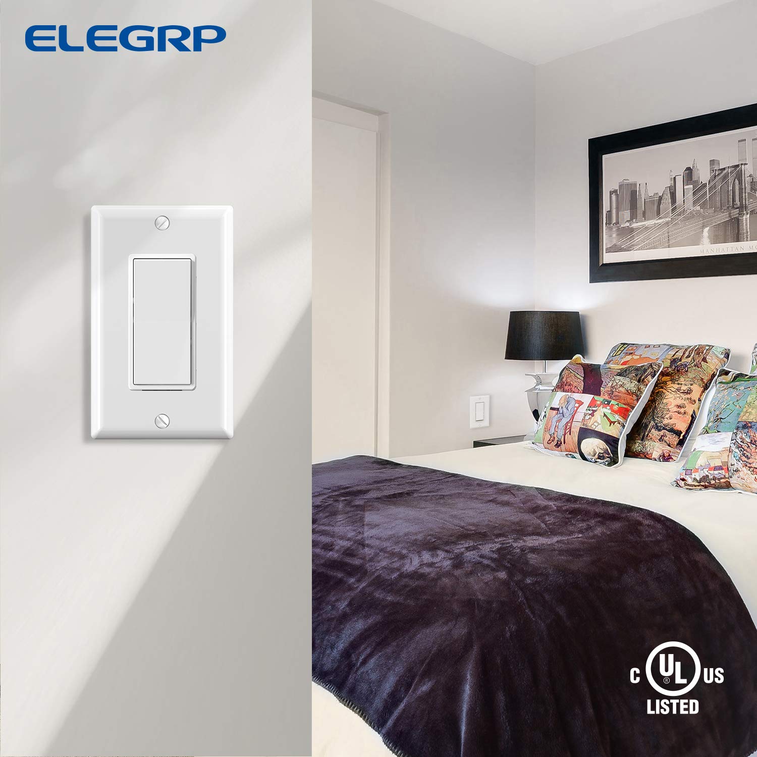 ELEGRP Decorative Light Switch, 3-Way, Self-Grounding, 15A 120-277V, UL Listed, 10 Pack