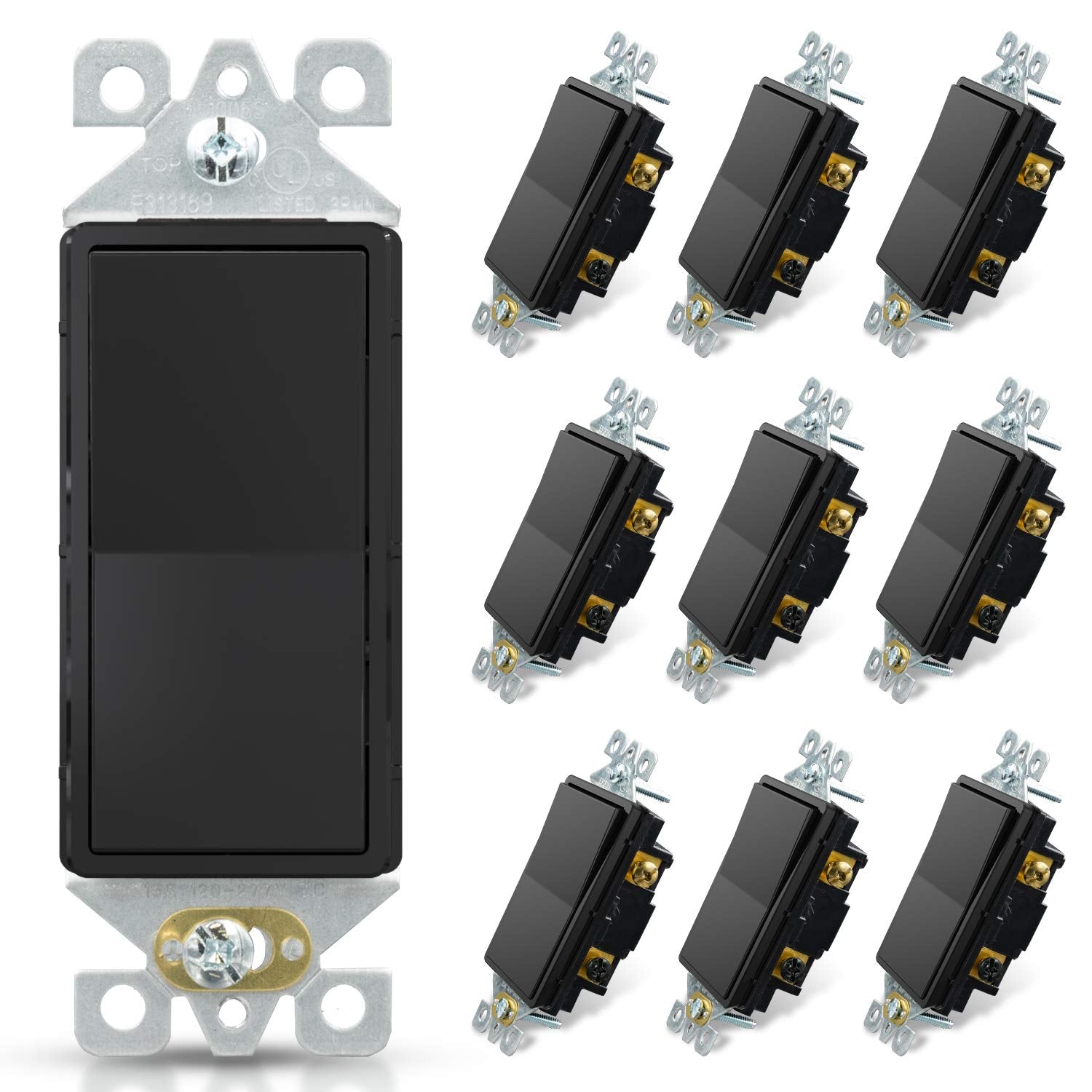 ELEGRP Decorative Light Switch, 3-Way, Self-Grounding, 15A 120-277V, UL Listed, 10 Pack