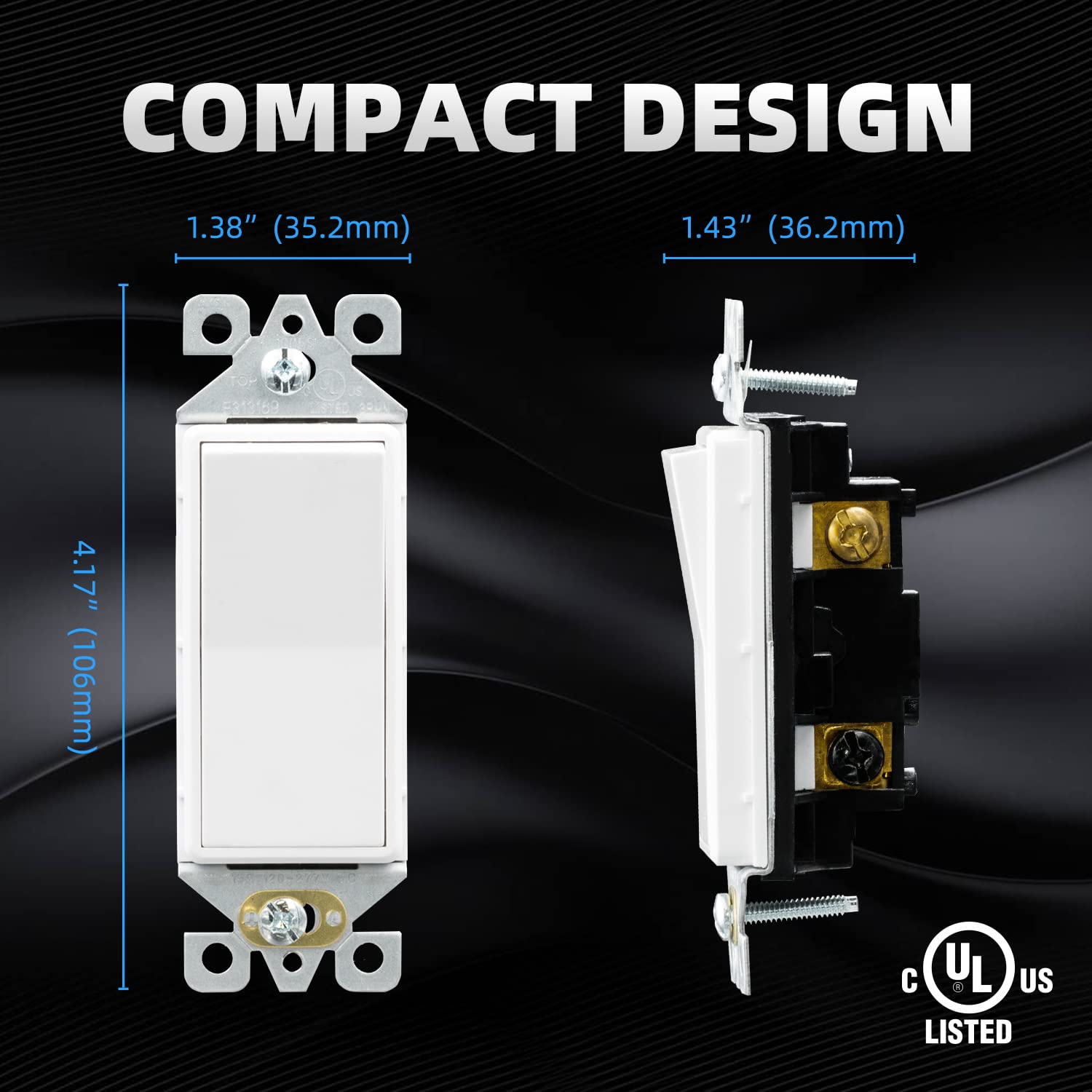 ELEGRP Decorative Light Switch, 3-Way, Self-Grounding, 15A 120-277V, UL Listed, 10 Pack