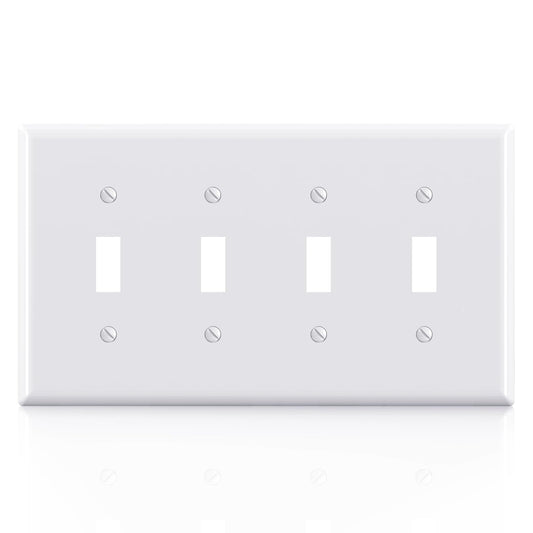 ELEGRP 4-Gang Toggle Switch Wall Plates, Mid-Size 4.88" H x 8.57" L Unbreakable Thermoplastic Faceplate Cover for Toggle Dimmer Light Switches, UL Listed (1 Pack)