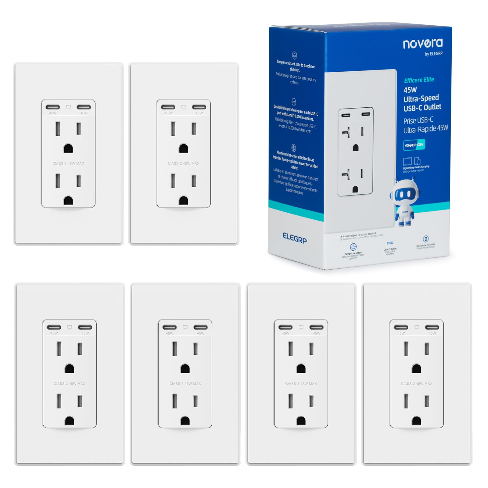 USB C/C, 45W Total Output, Fast Charging Outlet with 15A/20A, Tamper-Resistant Wall Outlet
