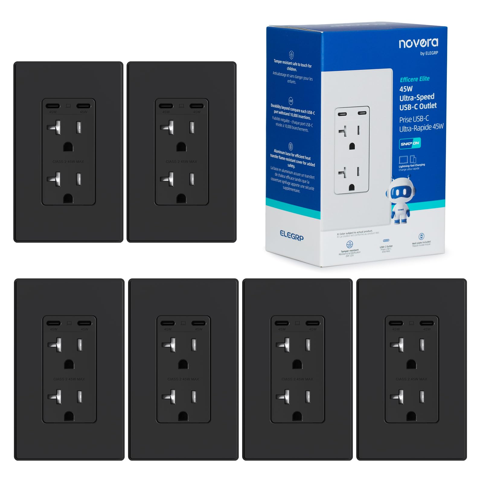 USB C/C, 45W Total Output, Fast Charging Outlet with 15A/20A, Tamper-Resistant Wall Outlet