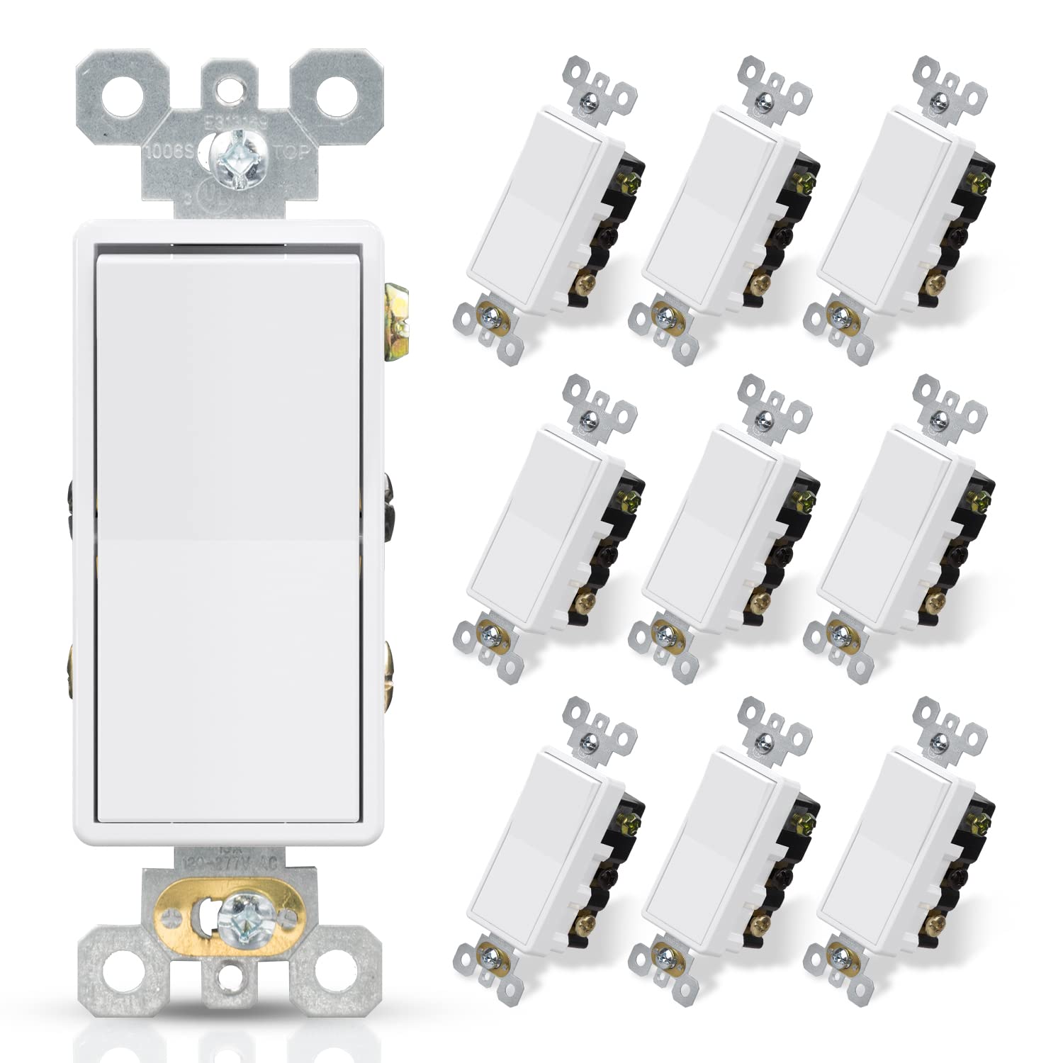 ELEGRP 4-Way Decorative Light Switch, 15A 120/277V, Self-Grounding, Quick Push-In Wiring, Rocker Paddle Wall Switch Replacement, UL Listed (10 Pack)