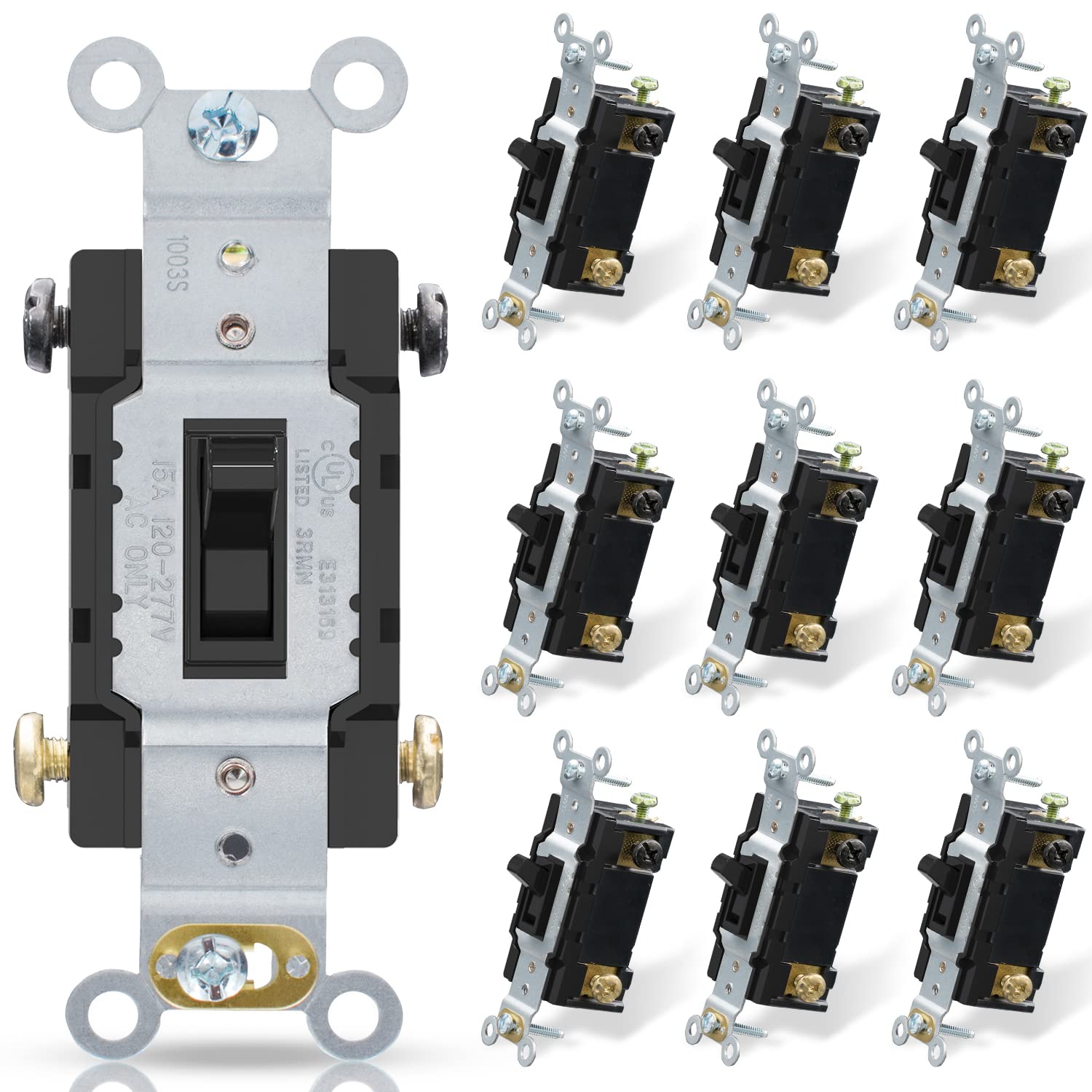 ELEGRP 4-Way Toggle Light Switch, 15 Amp, 120-277V, Quiet On/Off Wall Switch, Self-Grounding, Quick Push-In Wiring, UL Listed (10 Pack)