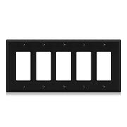 ELEGRP 5-Gang Decorative Wall Plates, Standard Size 4.52" H x 10.03" L Unbreakable Thermoplastic Faceplate Cover for Decorator Receptacle Outlet Switch, UL Listed (1 Pack, Glossy Black)