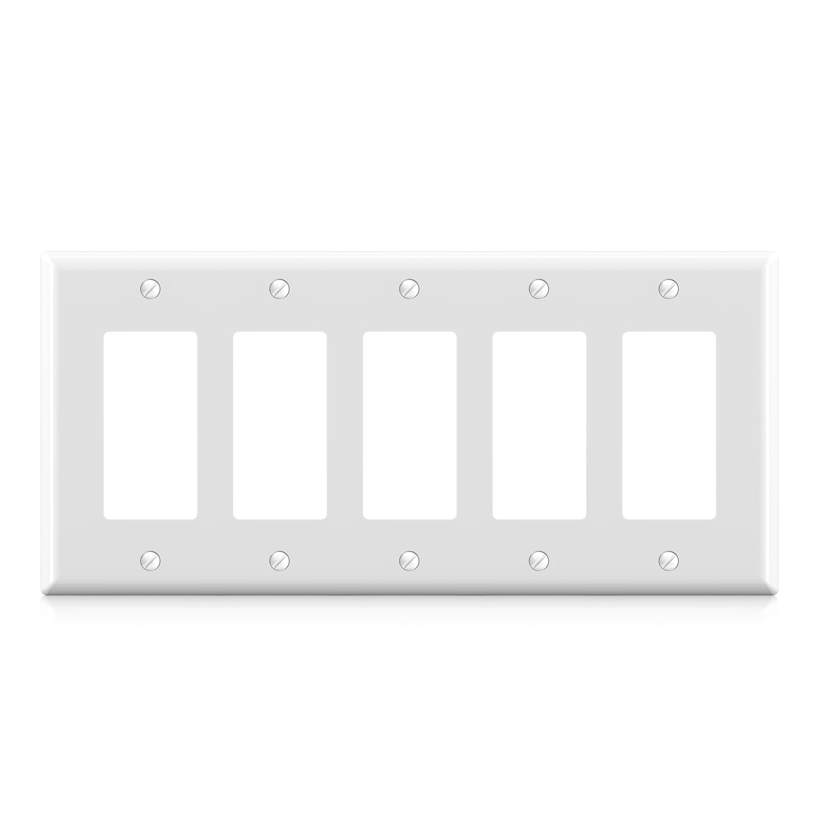 ELEGRP 5-Gang Decorative Wall Plates, Standard Size 4.52" H x 10.03" L Unbreakable Thermoplastic Faceplate Cover for Decorator Receptacle Outlet Switch, UL Listed (1 Pack, Glossy Black)