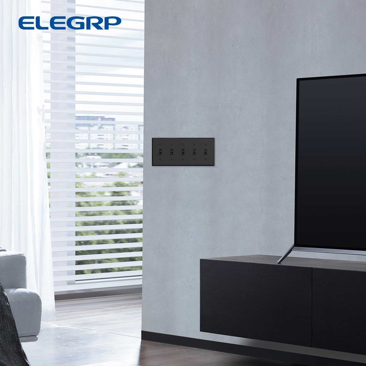 ELEGRP 5-Gang Toggle Switch Wall Plate, Standard Size 4.52" x 10.03", Unbreakable Thermoplastic, UL Listed (1 Pack)