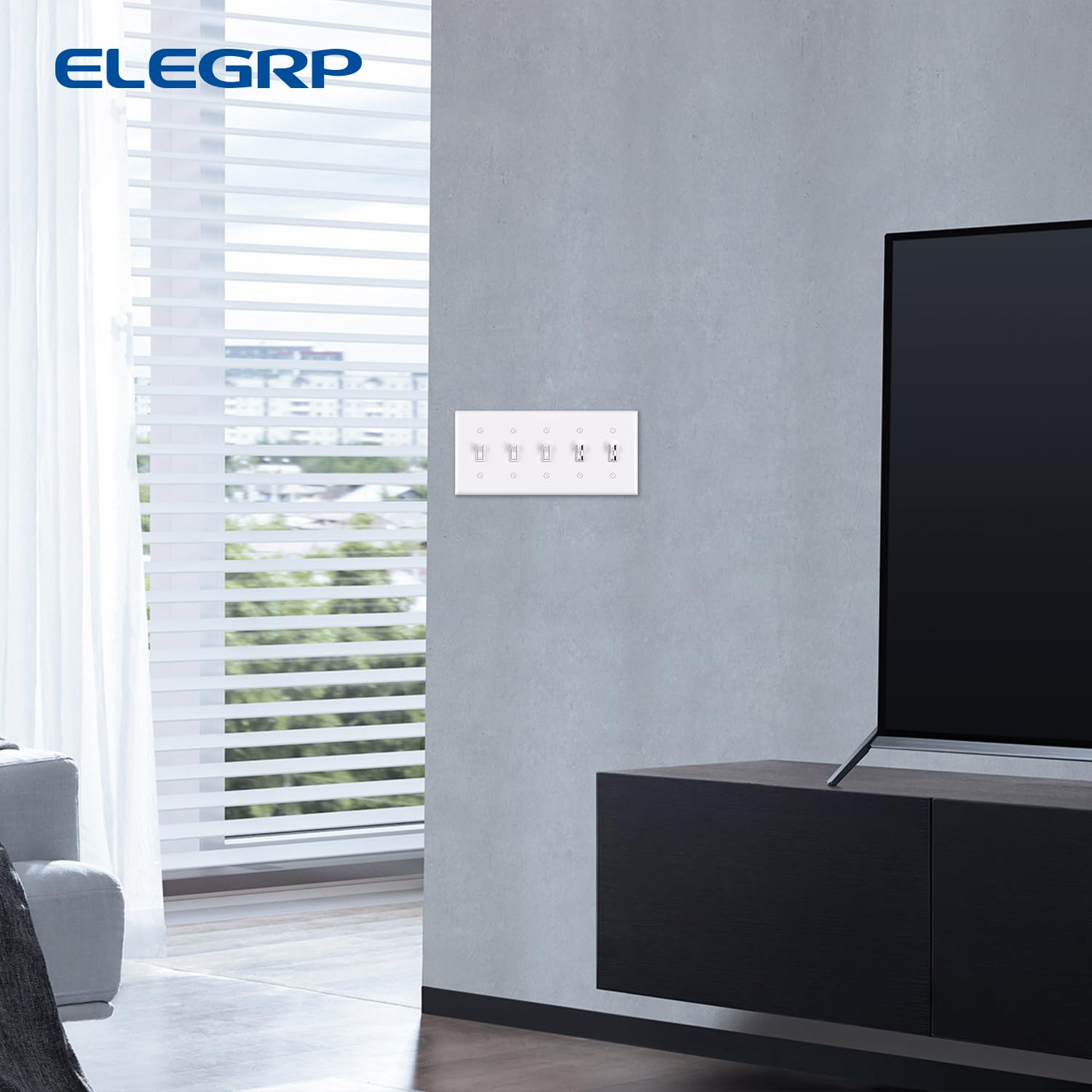 ELEGRP 5-Gang Toggle Switch Wall Plate, Standard Size 4.52" x 10.03", Unbreakable Thermoplastic, UL Listed (1 Pack)