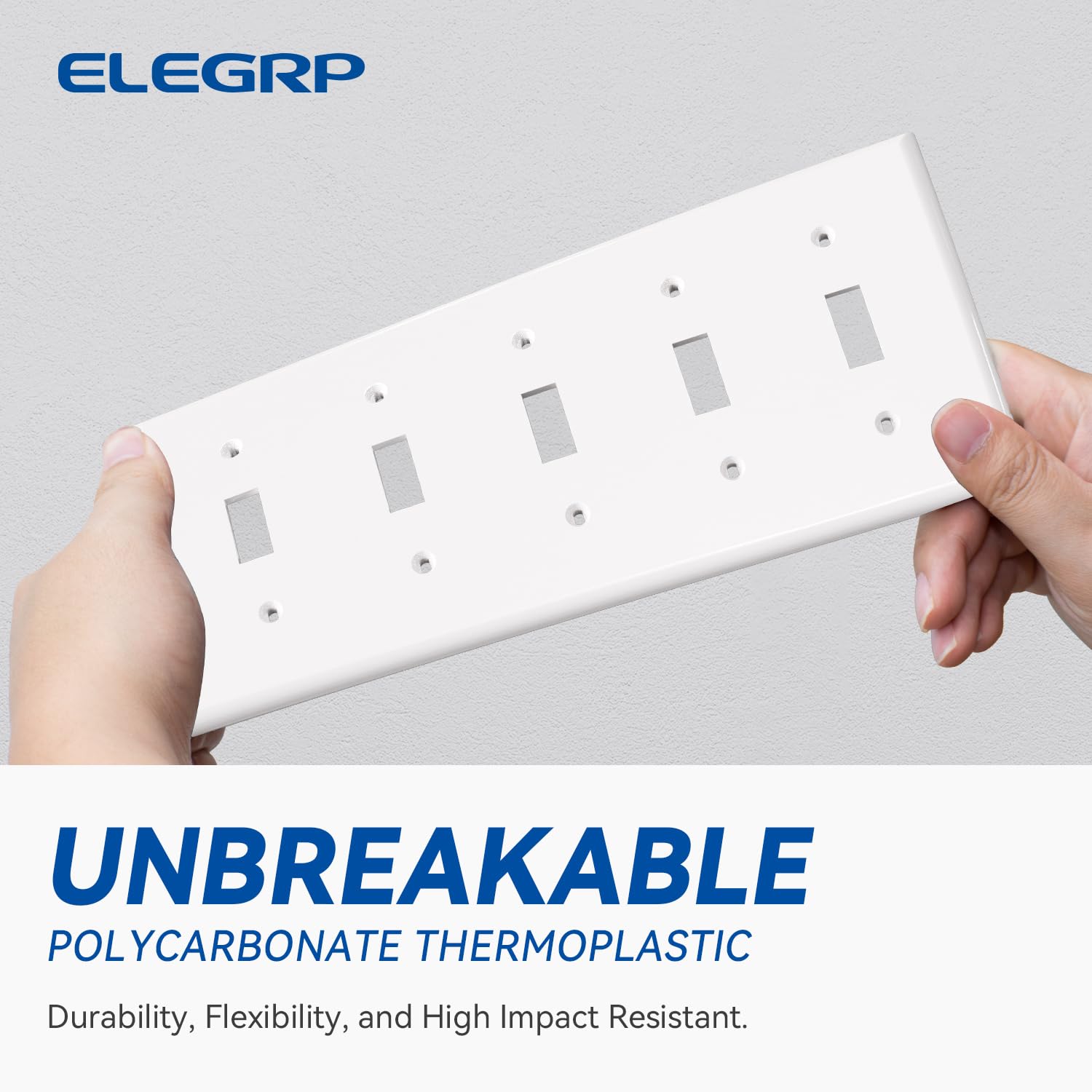 ELEGRP 5-Gang Toggle Switch Wall Plate, Standard Size 4.52" x 10.03", Unbreakable Thermoplastic, UL Listed (1 Pack)