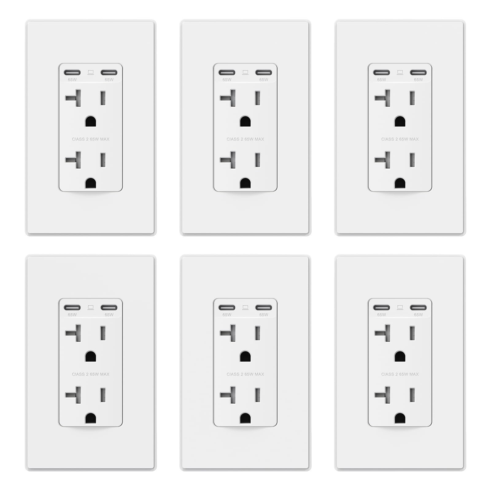 65W Tamper-Resistant Wall Outlet with Dual USB-C Ports