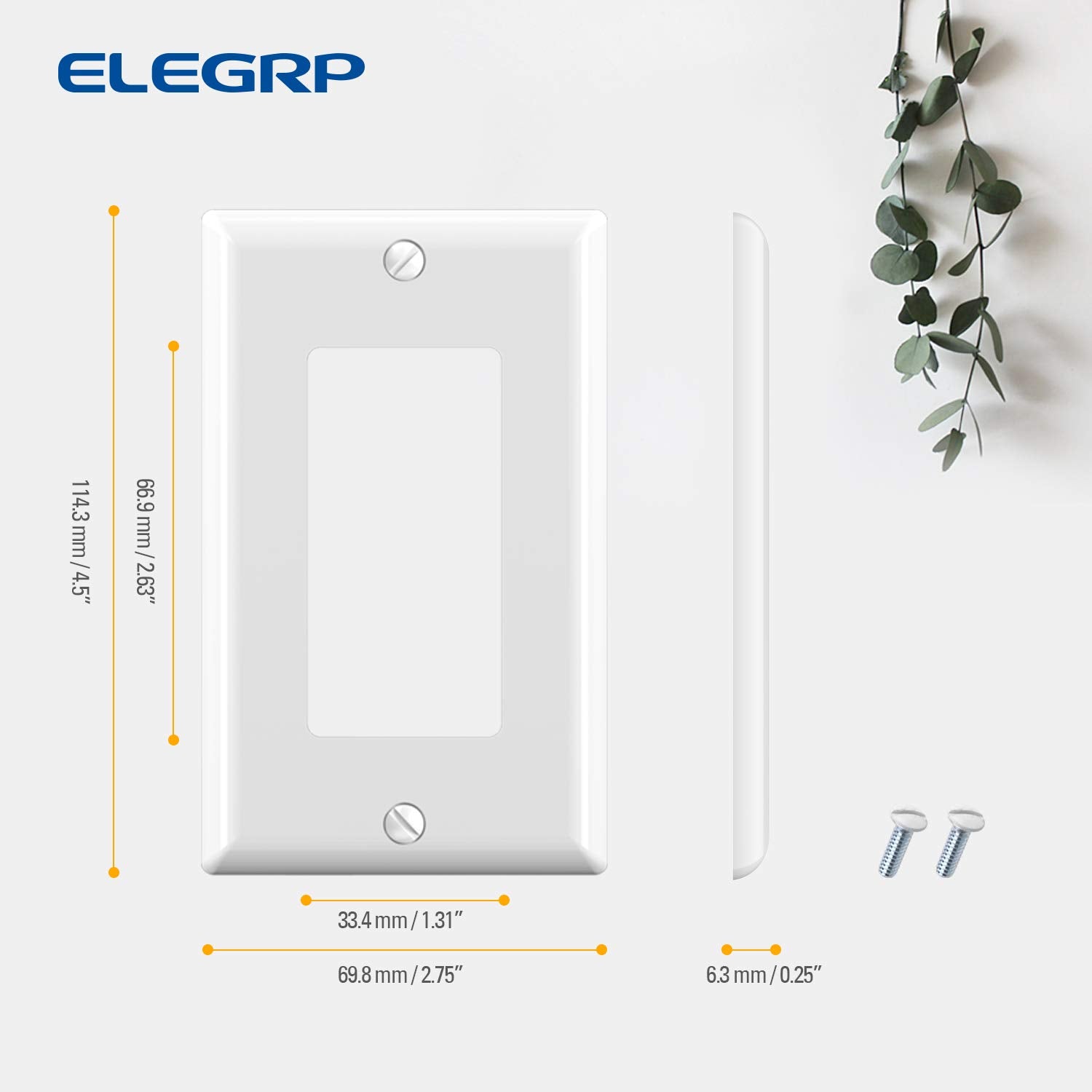 ELEGRP Decorative Wall Plates , 1-Gang, 2-Gang, 3-Gang, Screwless Design, Unbreakable Thermoplastic
