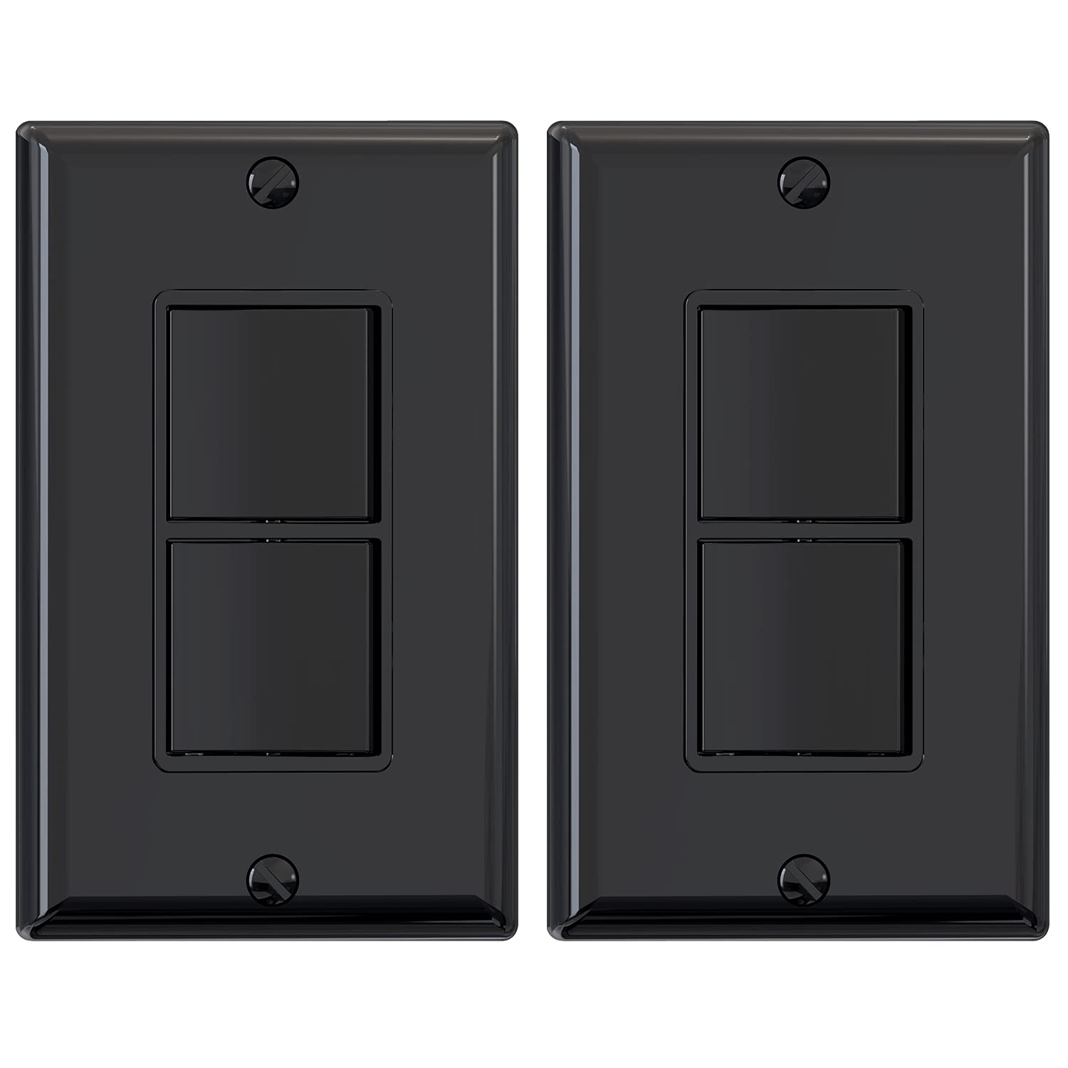 ELEGRP Decorator Double Rocker Light Switch, Two Single Pole Electrical Paddle Switches, 15A 125V, Self-Grounding, Wall Plate Included, UL Listed