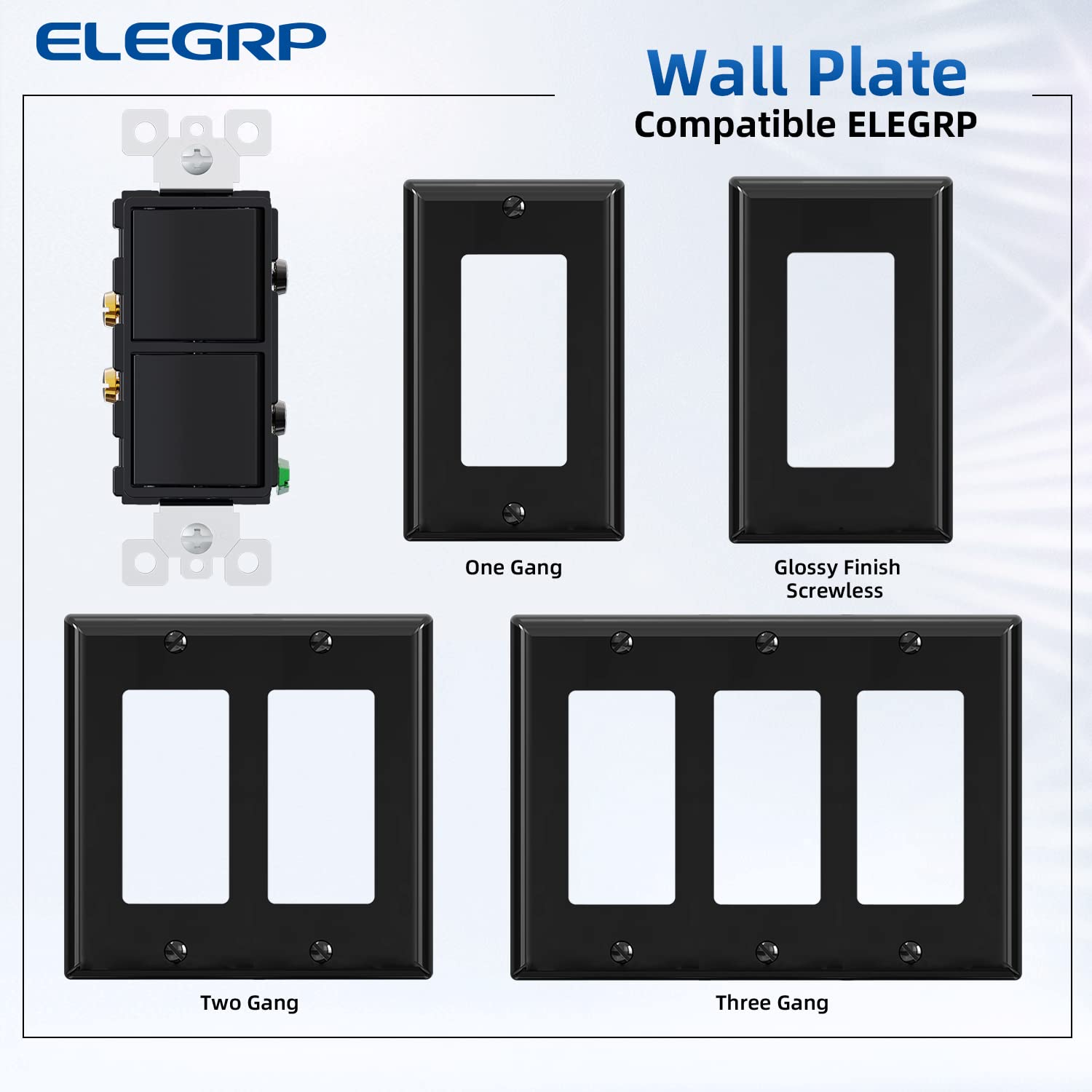ELEGRP Decorator Double Rocker Light Switch, Two Single Pole Electrical Paddle Switches, 15A 125V, Self-Grounding, Wall Plate Included, UL Listed