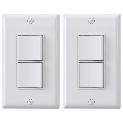 ELEGRP Decorator Double Rocker Light Switch, Two Single Pole Electrical Paddle Switch, 15A, 125V, in-Wall On/Off Switch, Self-grounding, Wall Plate is Included