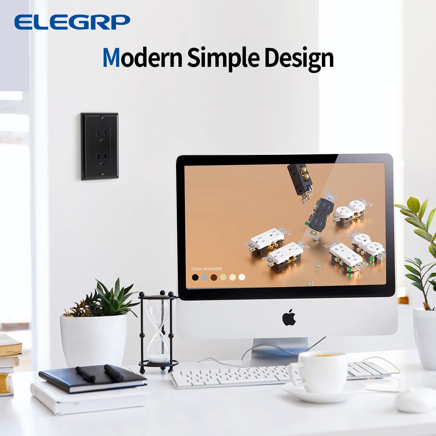 ELEGRP Decorative Outlets, 2 Pole 3 Wire Grounding, 15A 125V, TR or Standard Receptacle for Residential Use, Matte Finish (10 Pack)