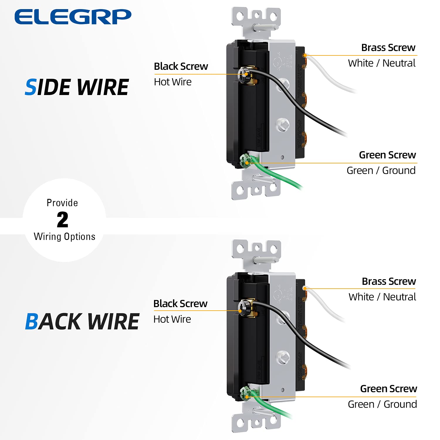 ELEGRP Combination Light Switch, 3 Single Pole Decorative Switches, 15A 125V, Wall Plate Included, Durable Thermoplastic, Easy Installation