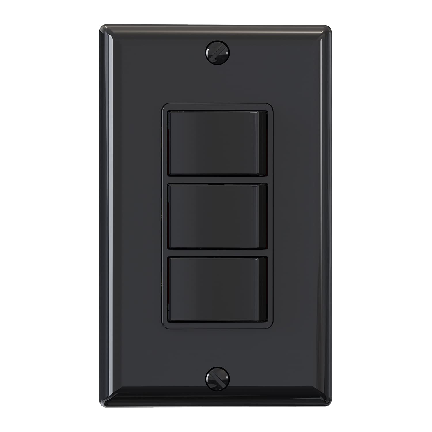 ELEGRP Combination Light Switch, 3 Single Pole Decorative Switches, 15A 125V, Wall Plate Included, Durable Thermoplastic, Easy Installation