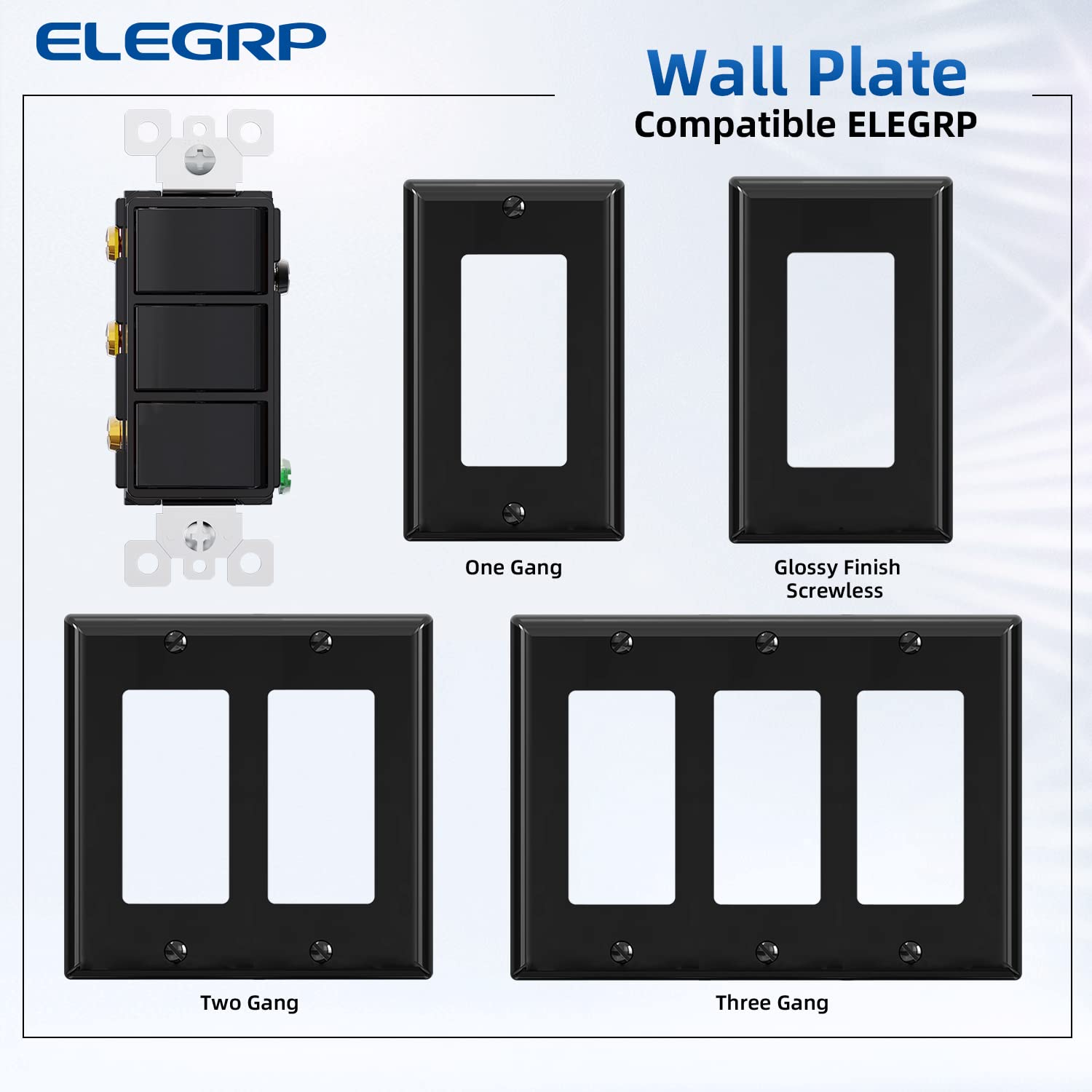 ELEGRP Combination Light Switch, 3 Single Pole Decorative Switches, 15A 125V, Wall Plate Included, Durable Thermoplastic, Easy Installation