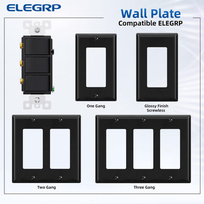 ELEGRP Combination Light Switches Decorative 3 Single Pole Switches 15A 125V Wall Plate Included