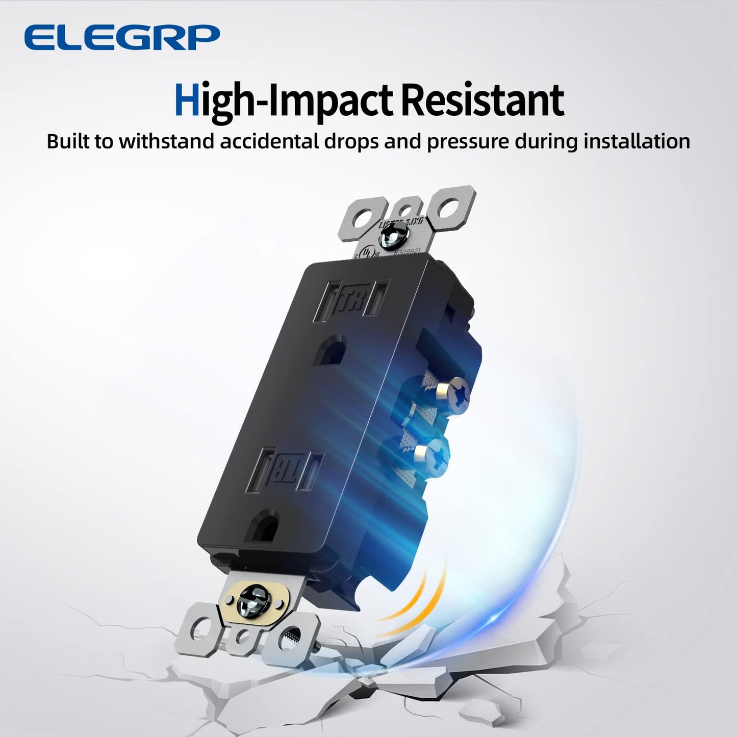ELEGRP Decorator Wall Receptacle Outlet, Tamper Resistant 15 Amp Standard Electrical Wall Outlet, Self-grounding, 125V, 2 Pole 3 Wire, 5-15R,（10 Pack）