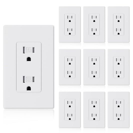 ELEGRP Decorator Wall Receptacle Outlet, Tamper Resistant 15 Amp Standard Electrical Wall Outlet, Self-grounding, 125V, 2 Pole 3 Wire, 5-15R,（10 Pack）