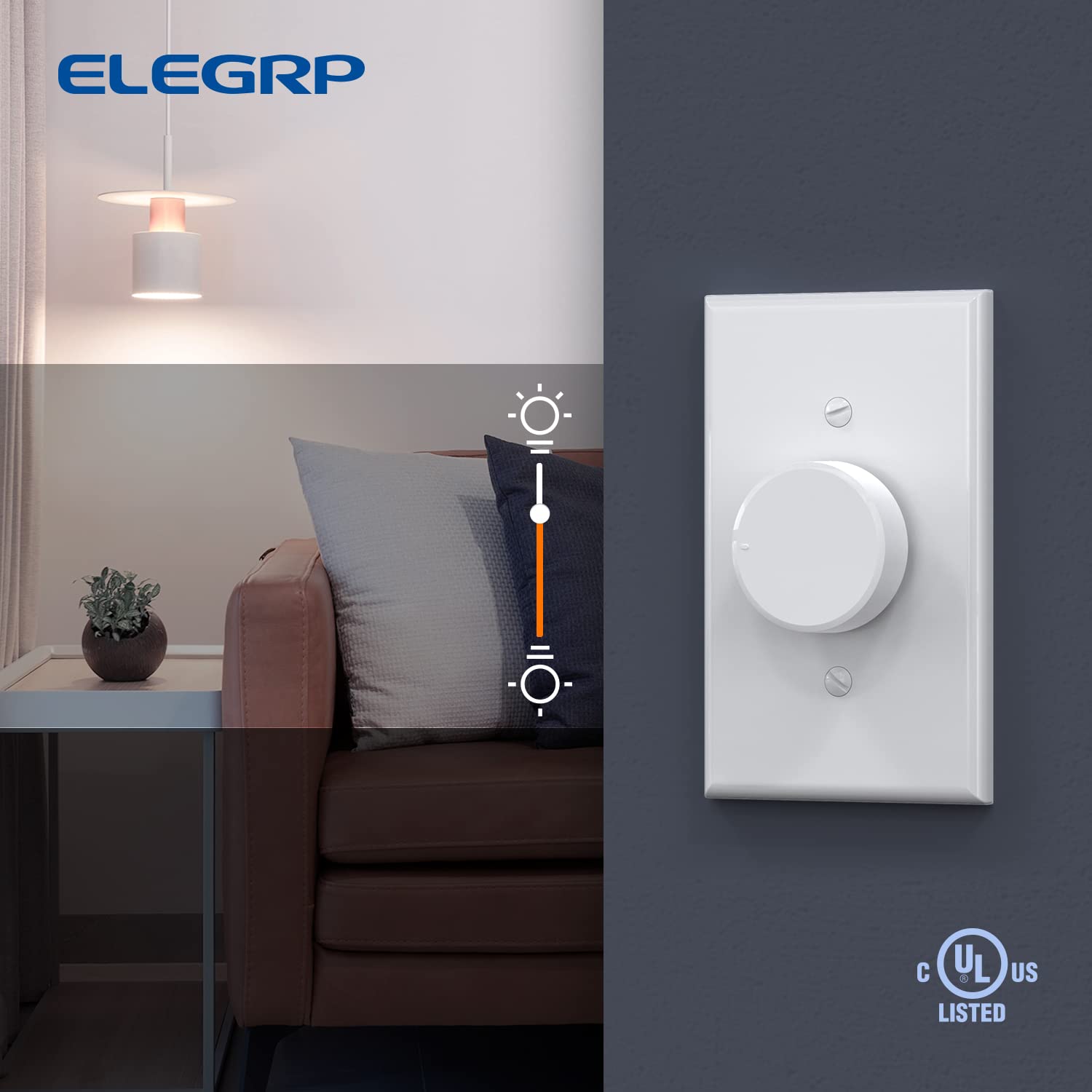 ELEGRP Digital Rotating Dimmer Switch, Single Pole/3-Way, for LED, CFL, and Incandescent Bulbs, Wall Plate Included, UL Listed