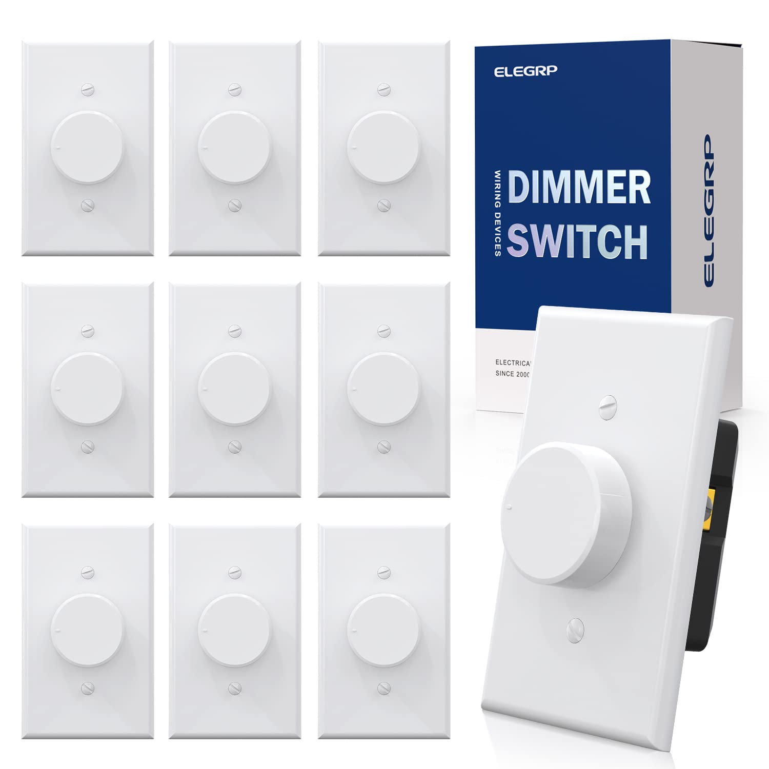 ELEGRP Digital Rotating Dimmer Switch, Single Pole/3-Way, for LED, CFL, and Incandescent Bulbs, Wall Plate Included, UL Listed