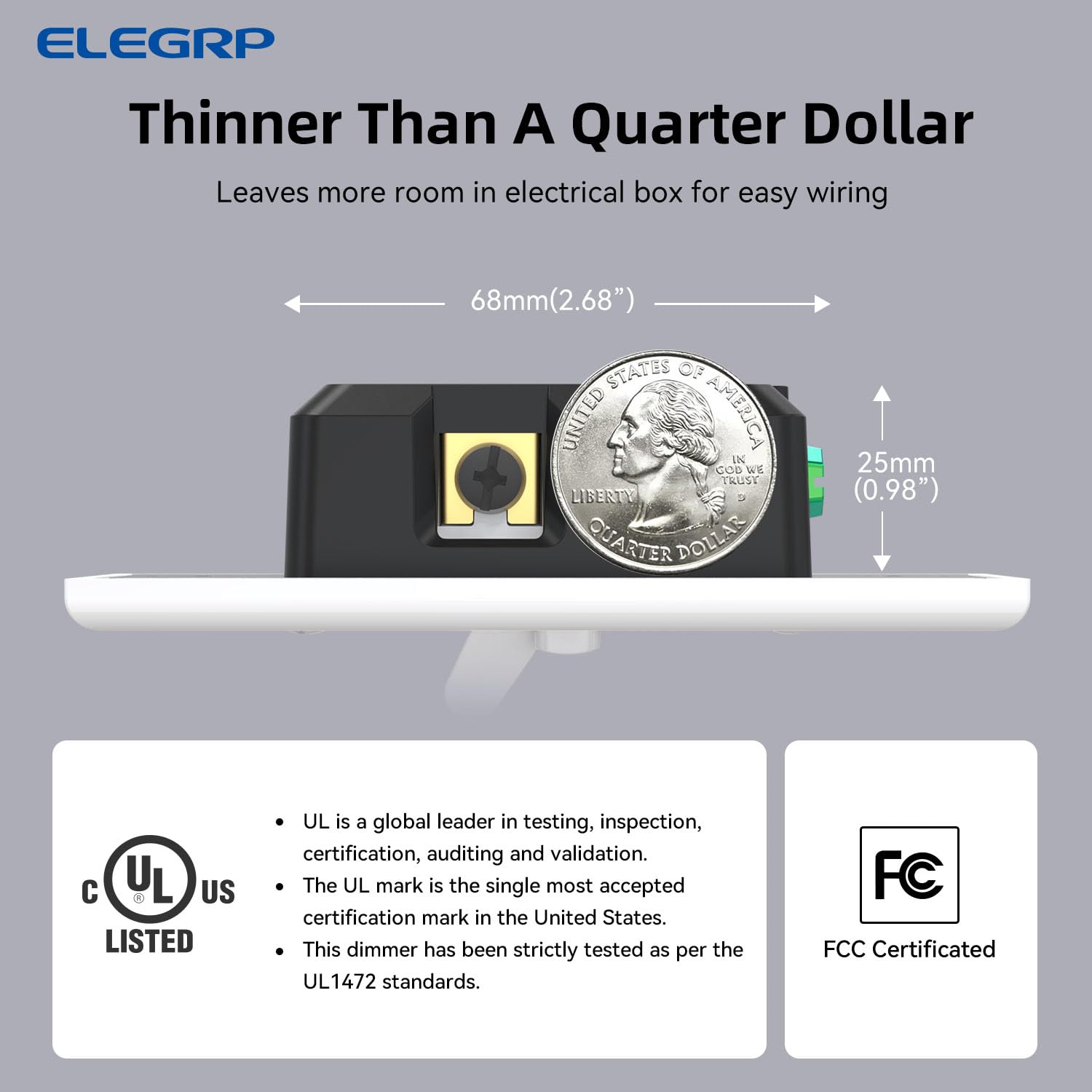 ELEGRP Digital Toggle Dimmer Switch, Single-Pole/3-Way, for LED, CFL, Incandescent Bulbs, Wall Plate Included, UL Listed