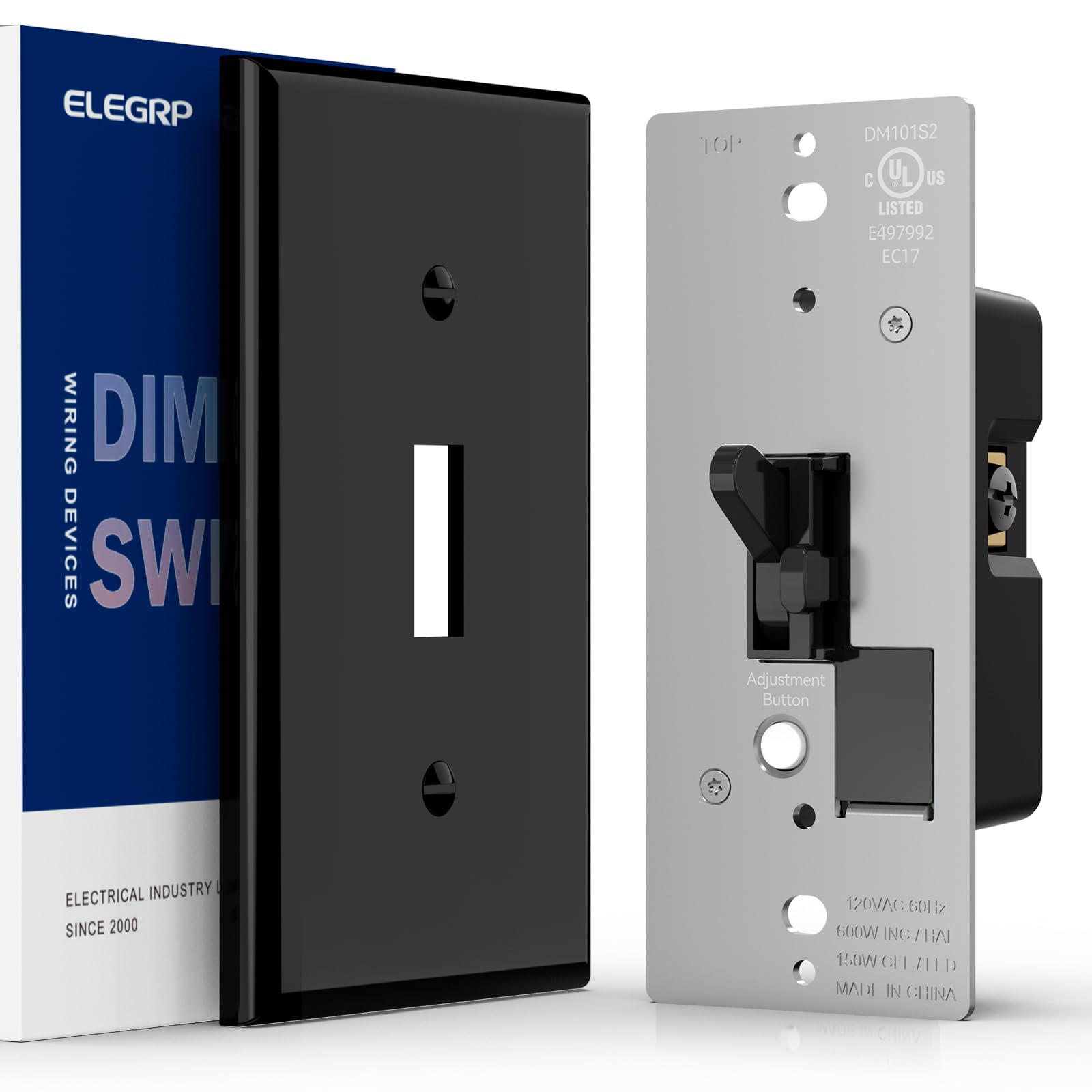 ELEGRP Digital Toggle Dimmer Switch, Single-Pole/3-Way, for LED, CFL, Incandescent Bulbs, Wall Plate Included, UL Listed