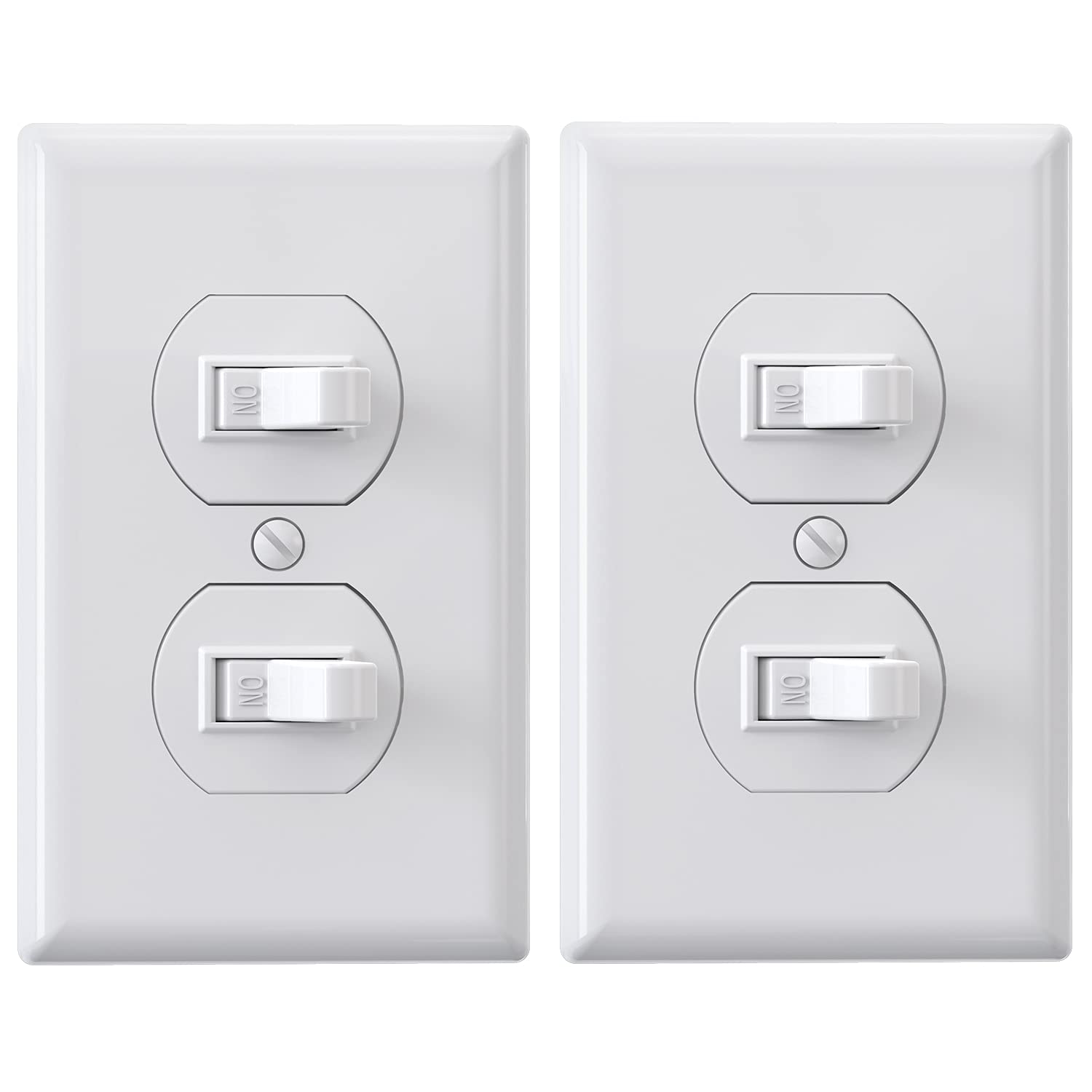 ELEGRP Double Toggle Light Switch, Dual Single-Pole Electrical Switch, 15A 120V, Self-Grounding, Wall Plate Included, UL Listed
