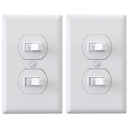 ELEGRP Double Toggle Light Switch, Two Single Pole Electrical Dual Light Switch, 15A, 120V, in-Wall On/Off Switch, Self-grounding, Wall Plate is Included