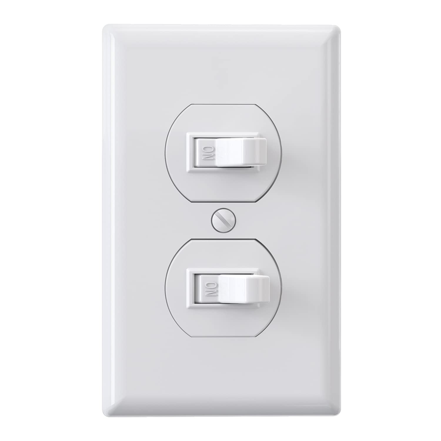 ELEGRP Double Toggle Light Switch, Dual Single-Pole Electrical Switch, 15A 120V, Self-Grounding, Wall Plate Included, UL Listed