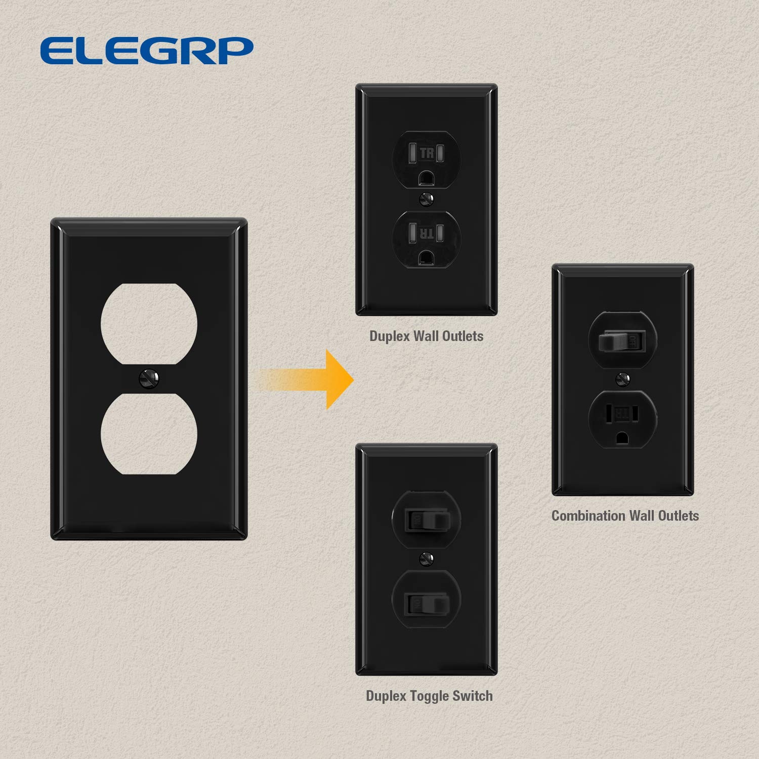 ELEGRP Duplex Receptacle Wall Plate, 1-Gang, Unbreakable Polycarbonate Outlet Cover, UL Listed, Screwless Design (5 Pack)