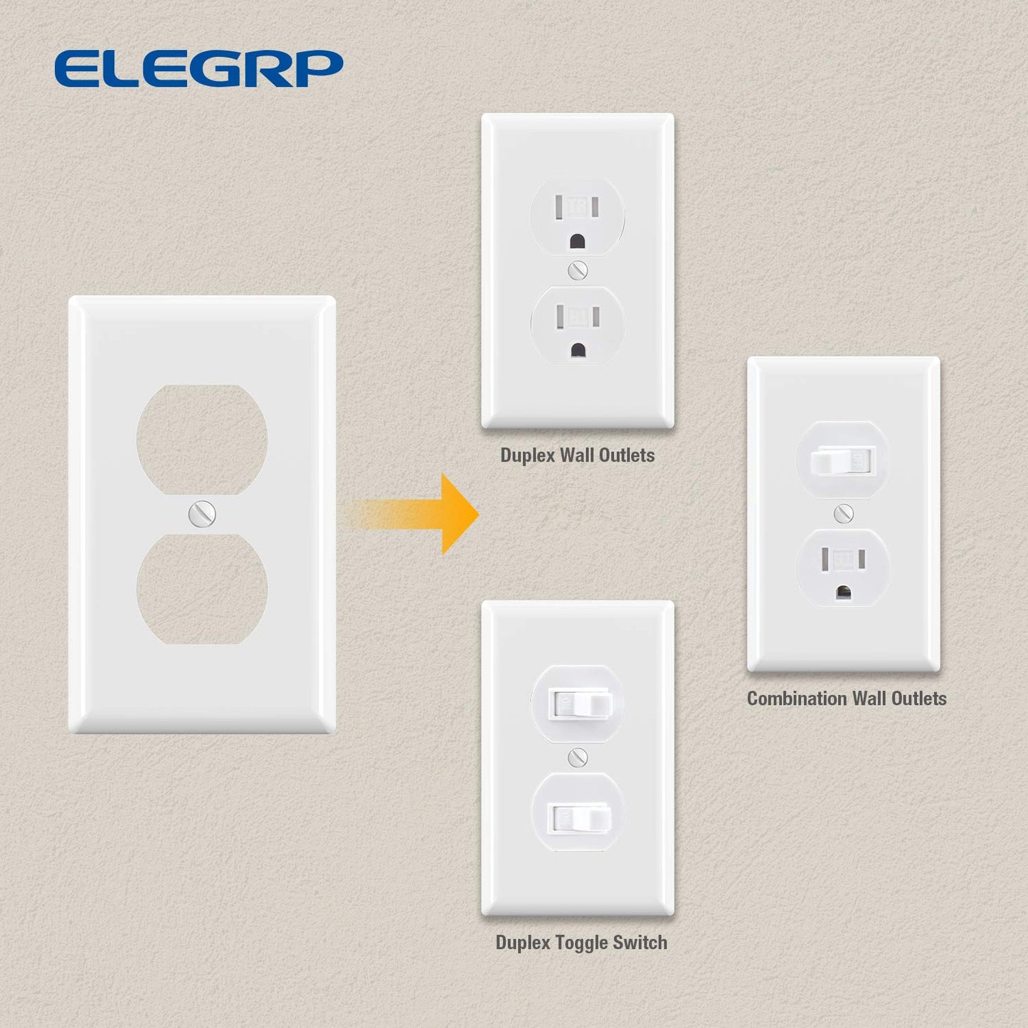 ELEGRP Duplex Receptacle Wall Plate, 1-Gang Standard Size Wall Outlet Covers, Unbreakable Polycarbonate Dual Outlet Faceplates Covers, UL Listed, Color-matched Screws Included（5 Pack）