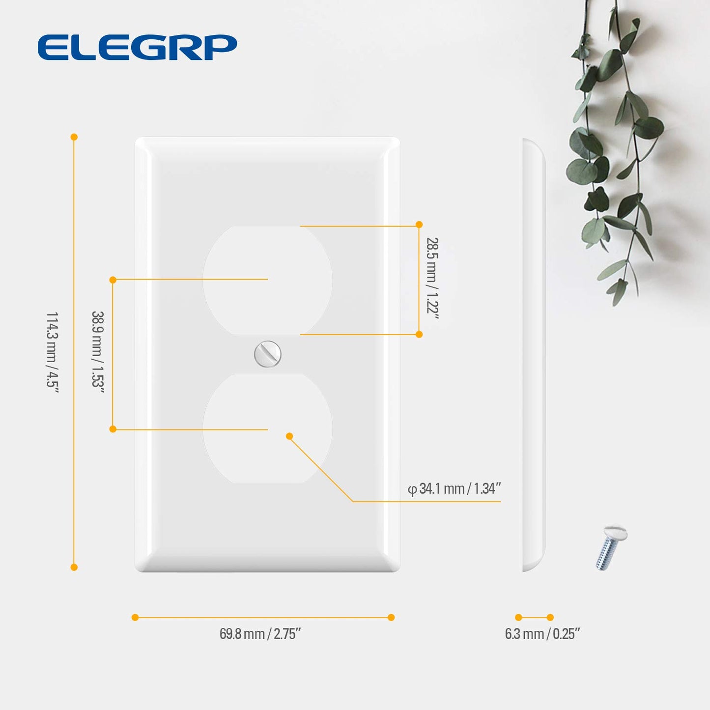 ELEGRP Duplex Receptacle Wall Plate, 1-Gang Standard Size Wall Outlet Covers, Unbreakable Polycarbonate Dual Outlet Faceplates Covers, UL Listed, Color-matched Screws Included（5 Pack）