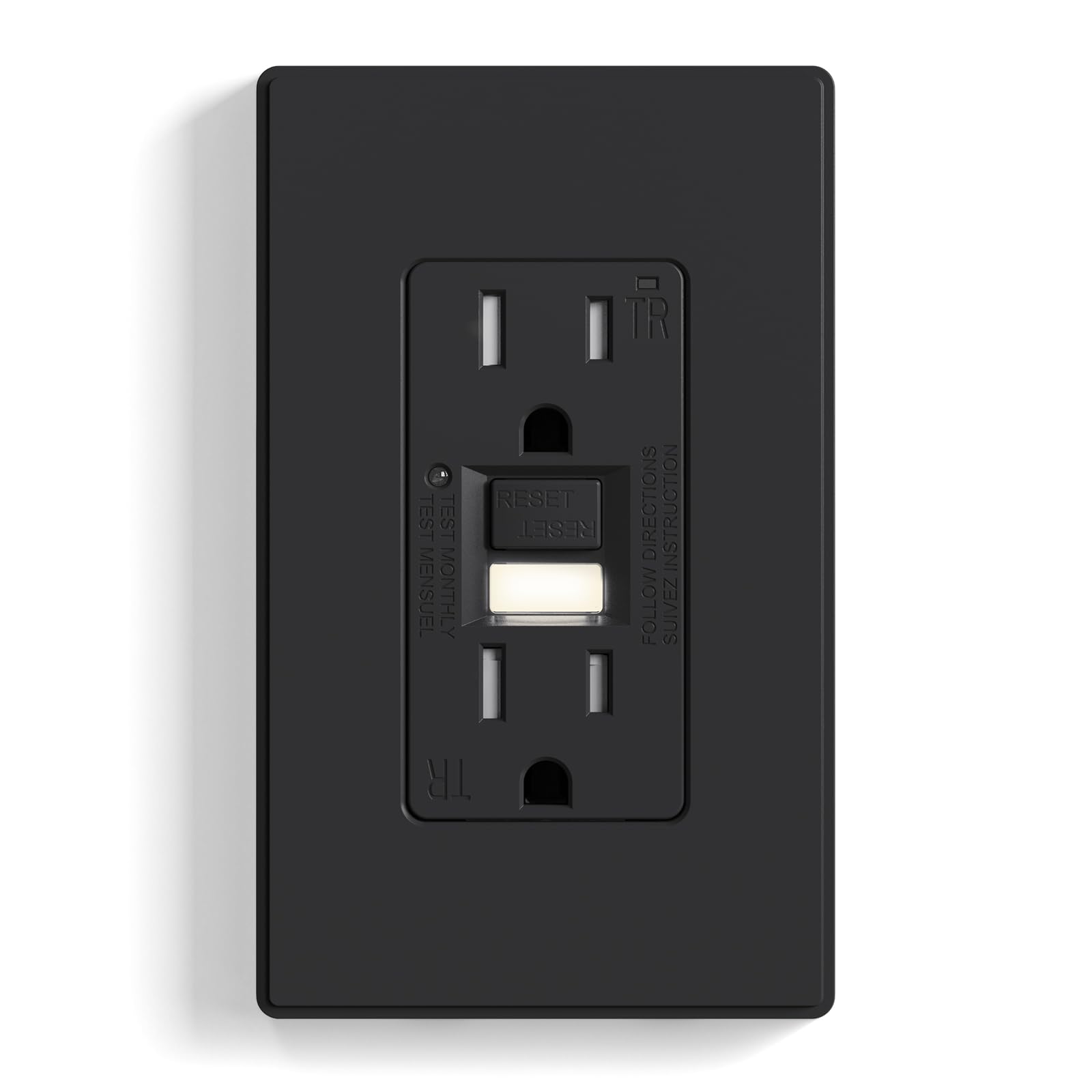 ELEGRP GFCI Outlet with Nightlight, Self-Test, Tamper-Resistant, 15A/20A, Slim Design, UL Listed, Wall Plate Included