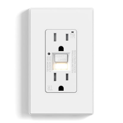 ELEGRP GFCI Outlet w/Nightlight, Self-Test GFI Electrical Outlet w/Thinner Design, Tamper Resistant GFCI Receptacle, Ground Fault Receptacle w/Wall Plate