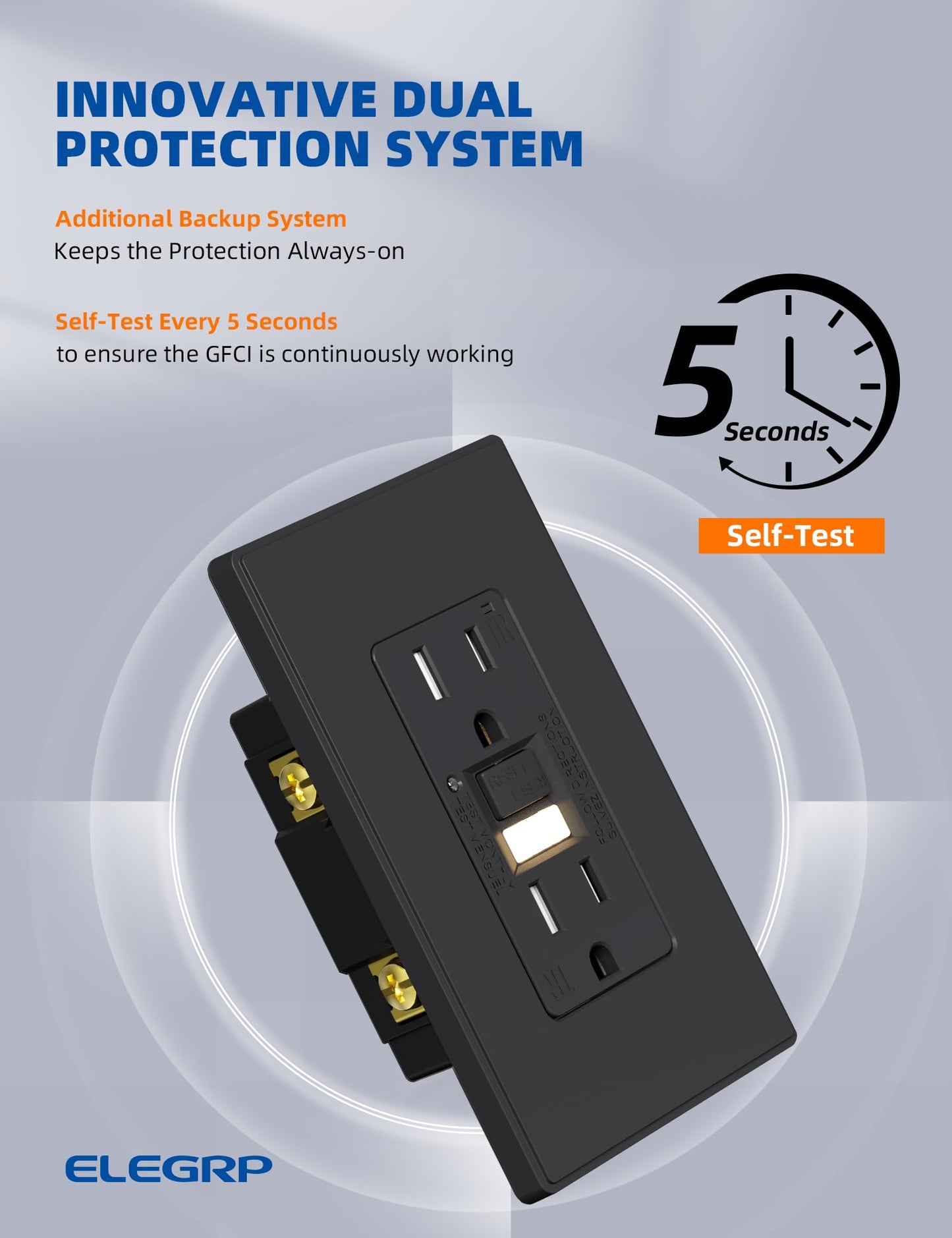 ELEGRP GFCI Outlet w/Nightlight, Self-Test GFI Electrical Outlet w/Thinner Design, Tamper Resistant GFCI Receptacle, Ground Fault Receptacle w/Wall Plate