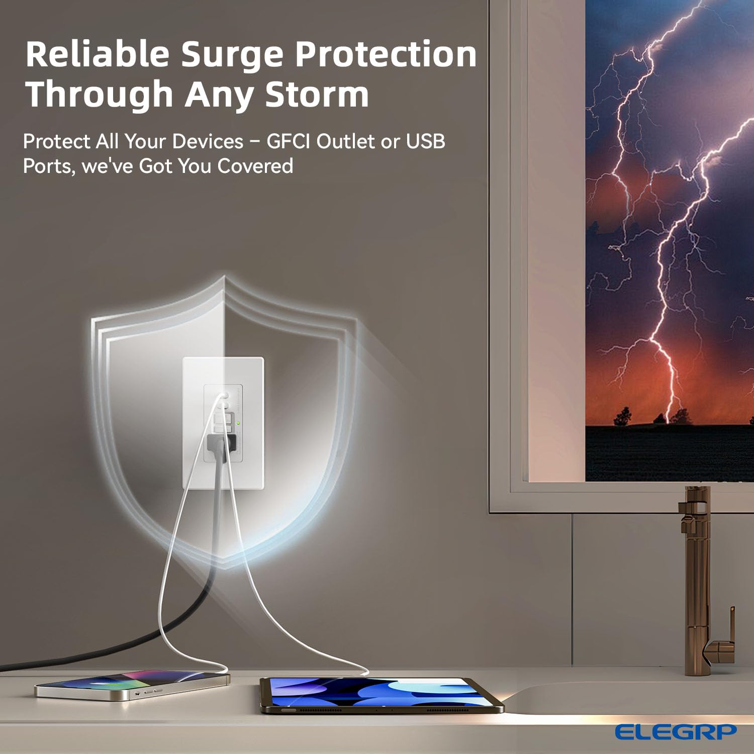 GFCI Outlet with USB Ports, Compact Design, Tamper-Resistant | ELEGRP