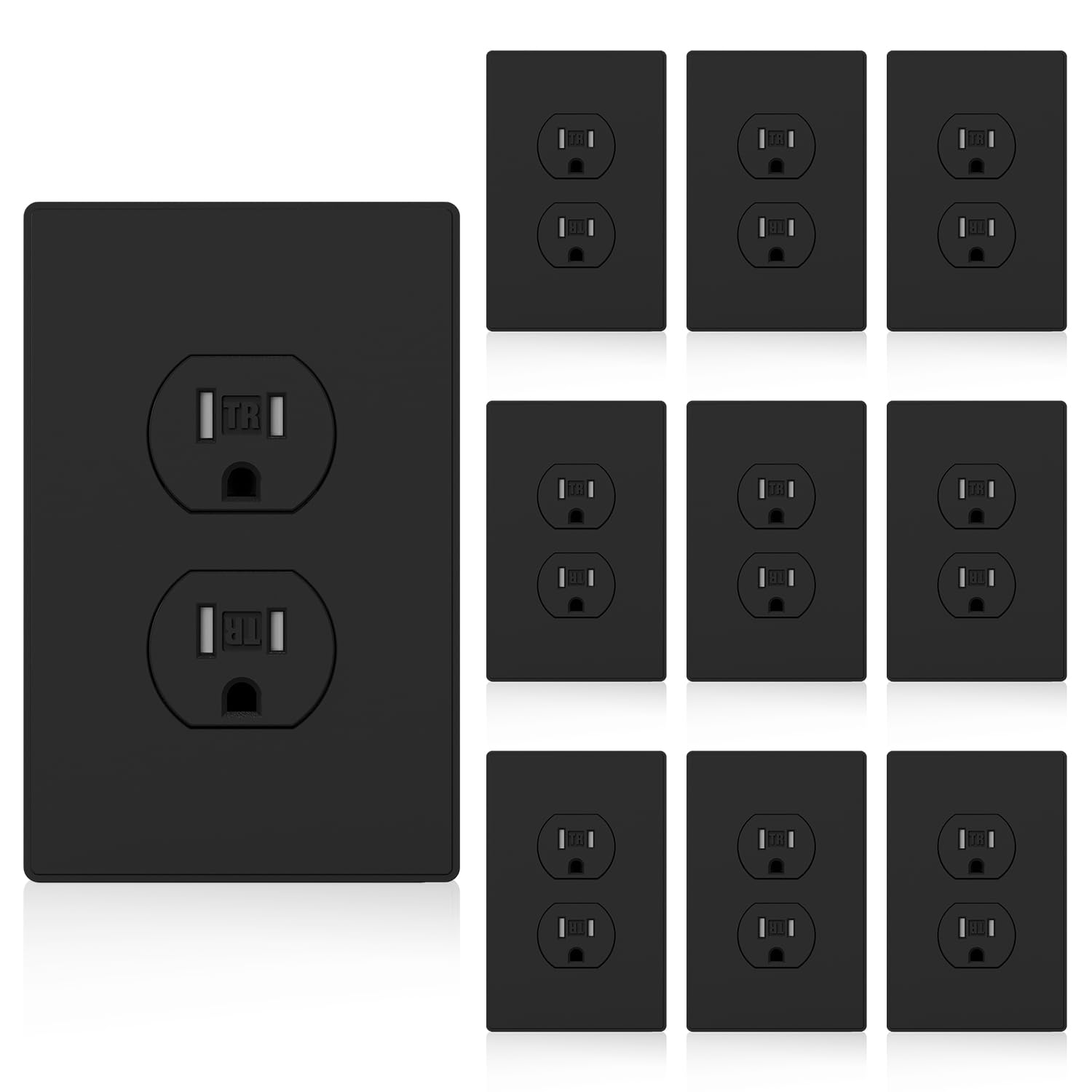 ELEGRP Tamper-Resistant Duplex Receptacle, 15A 125V, Self-Grounding Standard Wall Outlet, Residential Grade, UL Listed, White/Black