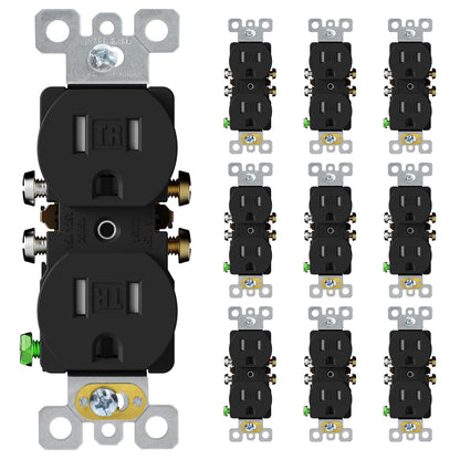 ELEGRP Tamper-Resistant Duplex Receptacle, 15A 125V Standard Electrical Duplex Wall Outlet, 2 Pole 3 Wire, 5-15R, Self-Grounding, Residential Grade, w/Wall Plate, UL Listed