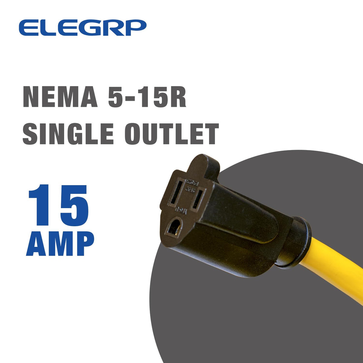 ELEGRP 15A Auto Reset GFCI Extension Cord with Single Outlet, 12/3 Heavy Duty SJTW Cable