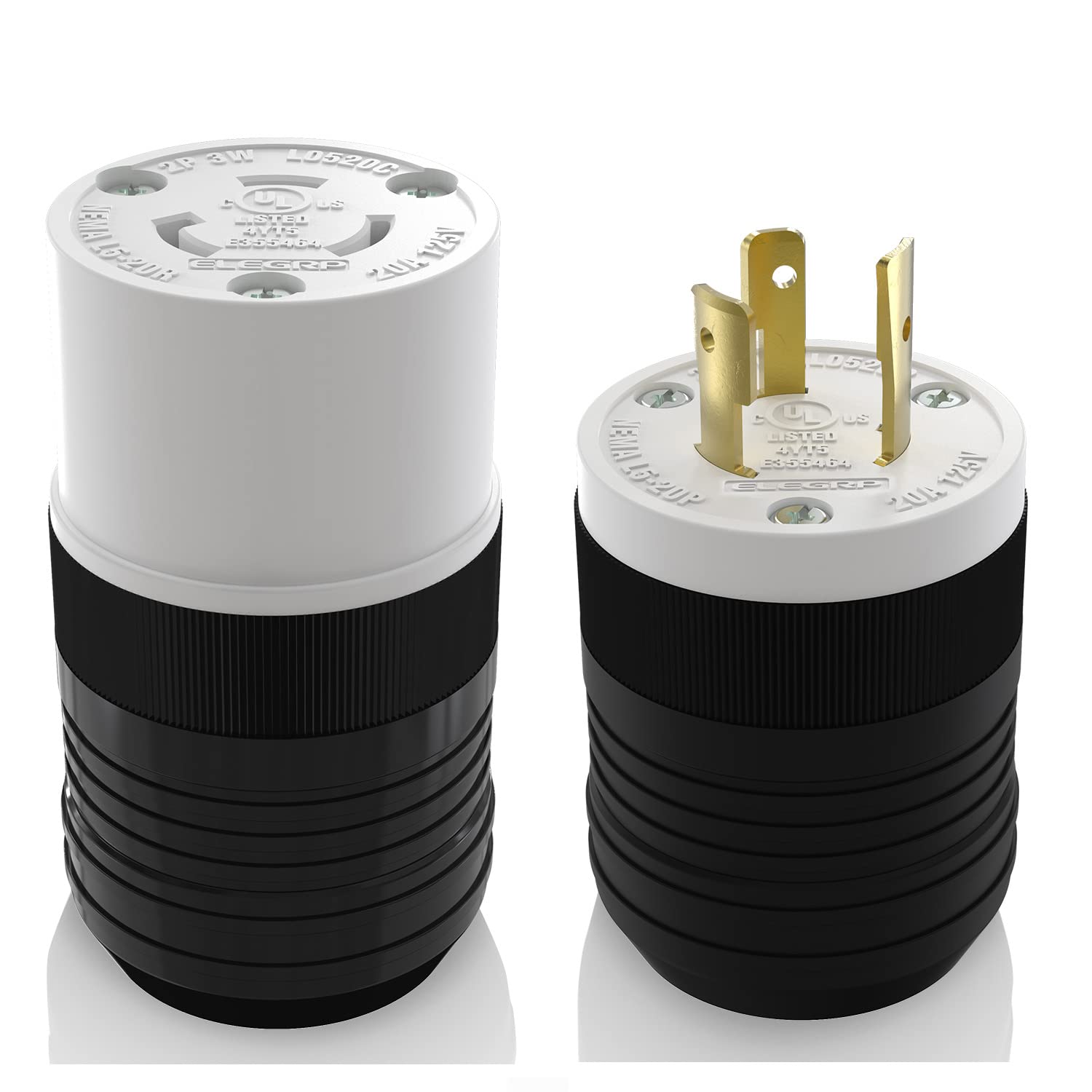 ELEGRP NEMA L5-20P & L5-20R Locking Plug and Connector Set, Generator Twist Lock Adapter, 20A 125V, 2-Pole 3-Wire Grounding