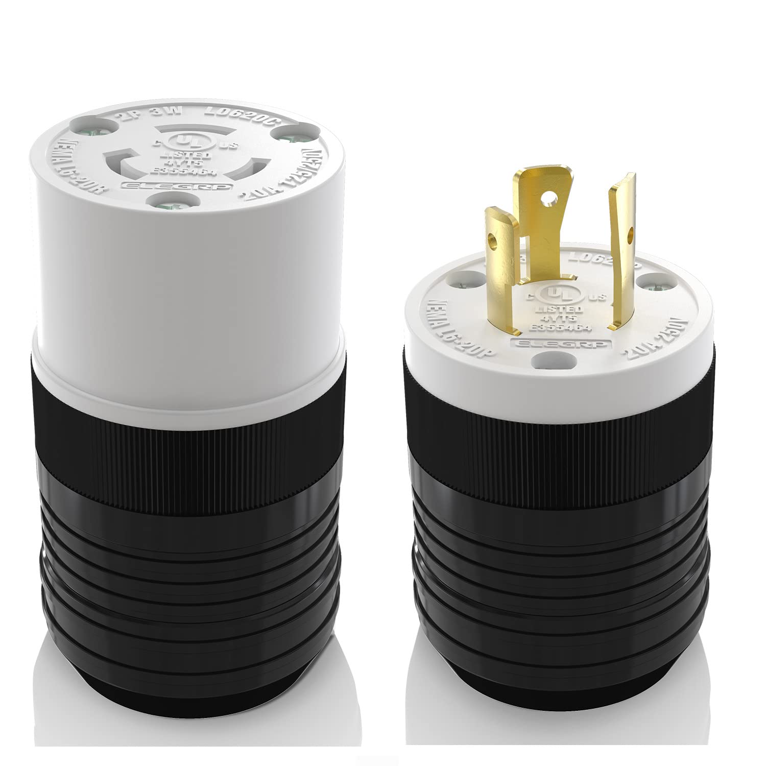ELEGRP Twist Lock Adapter, NEMA L6-20P & L6-20R, 20A 250V, 2 Pole 3 Wire Grounding Plug & Connector Set, Heavy-Duty Design
