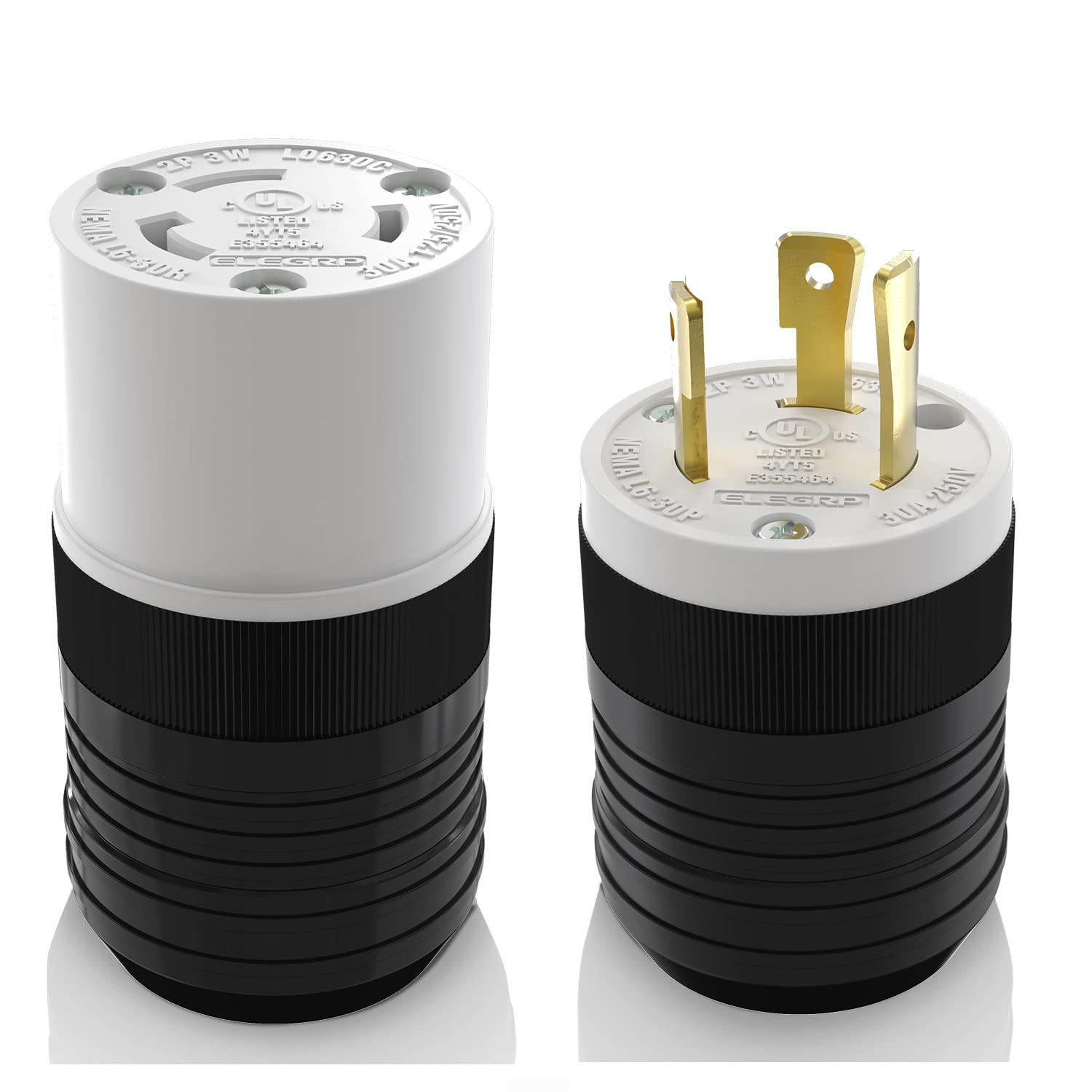 ELEGRP Twist Lock Adapter, NEMA L6-30P & L6-30R, 30A 250V, 2 Pole 3 Wire Grounding Plug & Connector Set, Heavy-Duty Design