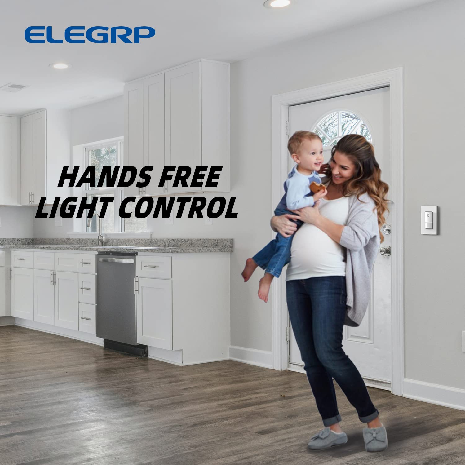 ELEGRP Motion Sensor Light Switch, Single-Pole or Dual Location Control, No Neutral Wire Needed, Wall Plate Included, UL Listed